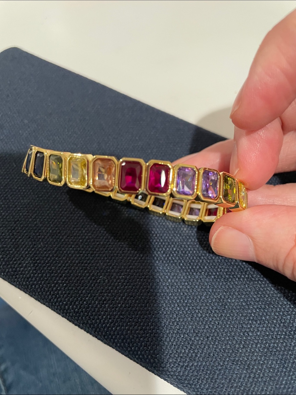 Gold-Tone Multicolor Gemstone Bracelet - Rainbow Stretch